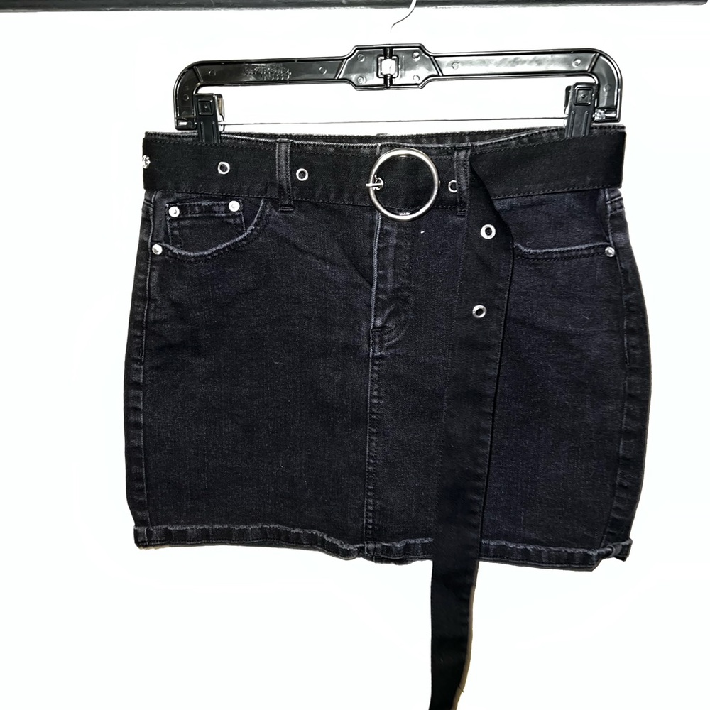 Almost Famous High Waisted Black Jean Skirt (belt included)